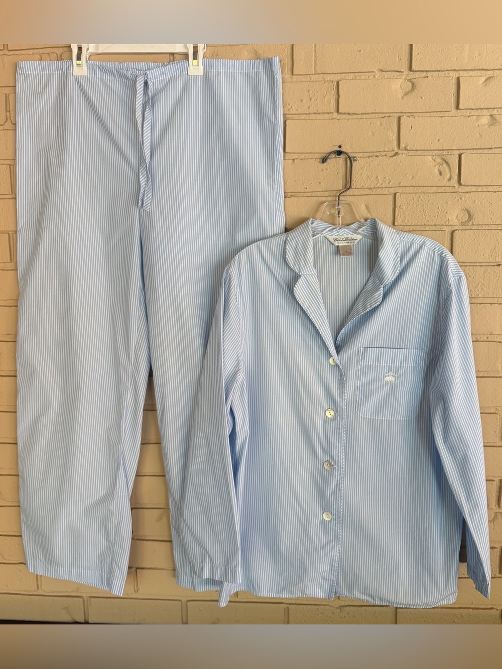 Brooks Brothers Pajamas Set Womens M Classic Blue Pinstripe 100% Cotton 2-Piece